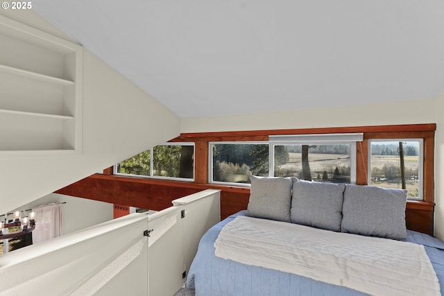 bedroom featuring vaulted ceiling