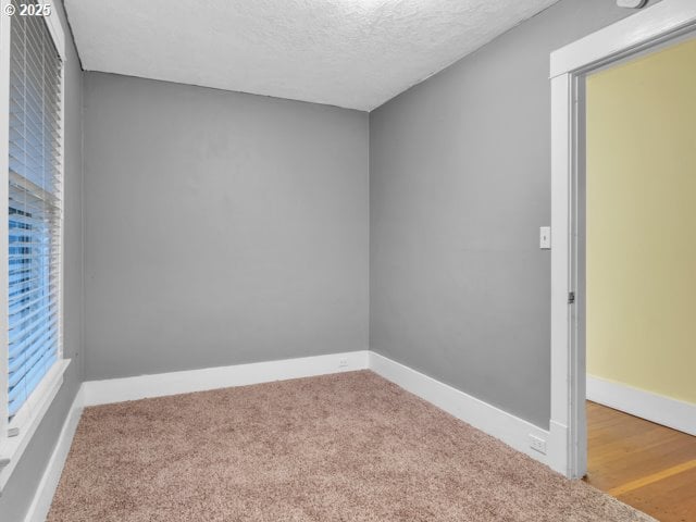 carpeted spare room featuring baseboards and a textured ceiling