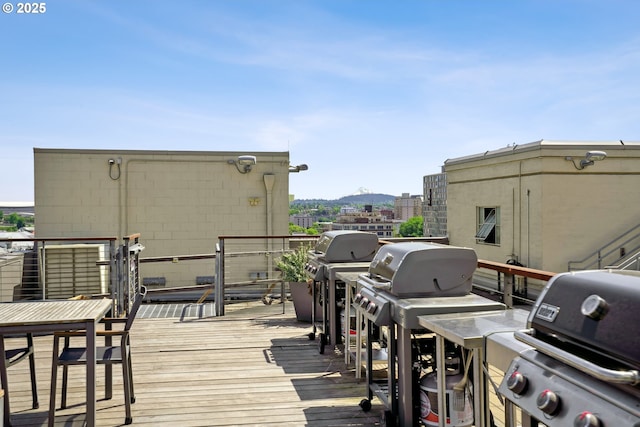 1314 NW Irving St Unit 404, Portland, OR 97209 - wooden deck with grilling area and a mountain view