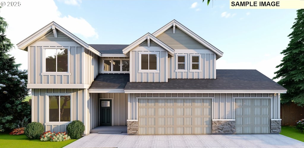 109 Wild Duck, Silverton, OR 97381 - view of front of home featuring board and batten siding, driveway, and stone siding