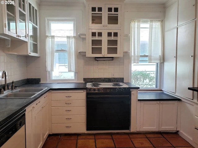 kitchen with a sink, plenty of natural light, black range with electric cooktop, and dishwasher