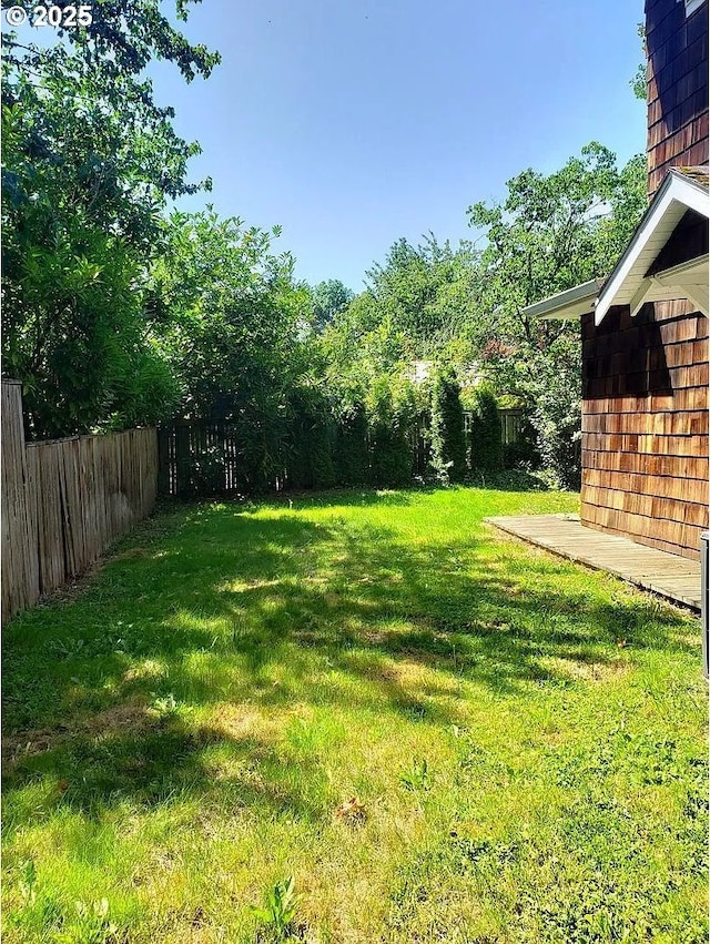 view of yard with a fenced backyard