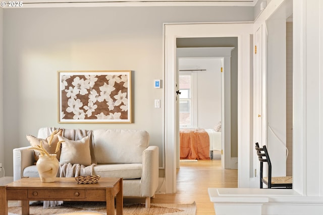 dining room with ornamental molding and light wood-type flooring
