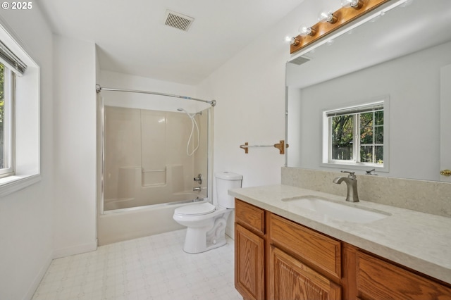 950 NW 161st Ter, Beaverton, OR 97006 - bathroom with tile patterned floors, toilet, visible vents, vanity, and shower / tub combination