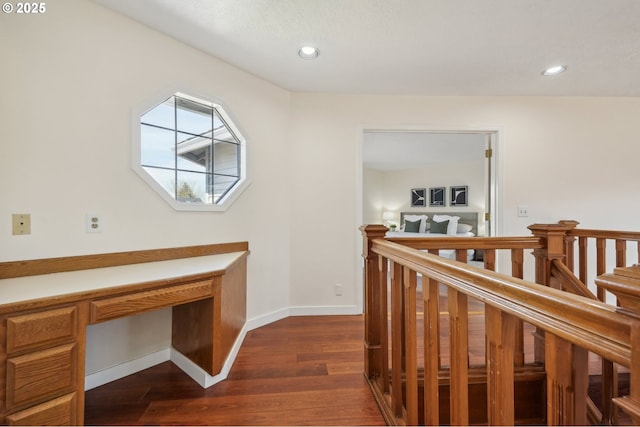 950 NW 161st Ter, Beaverton, OR 97006 - corridor featuring an upstairs landing, baseboards, recessed lighting, and dark wood-type flooring