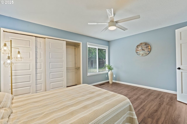 4935 NW Kahneeta Ct, Portland, OR 97229 - bedroom featuring wood finished floors, a closet, and a ceiling fan