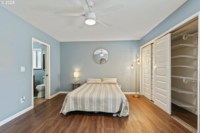 4935 NW Kahneeta Ct, Portland, OR 97229 - bedroom with wood finished floors, a closet, and a ceiling fan