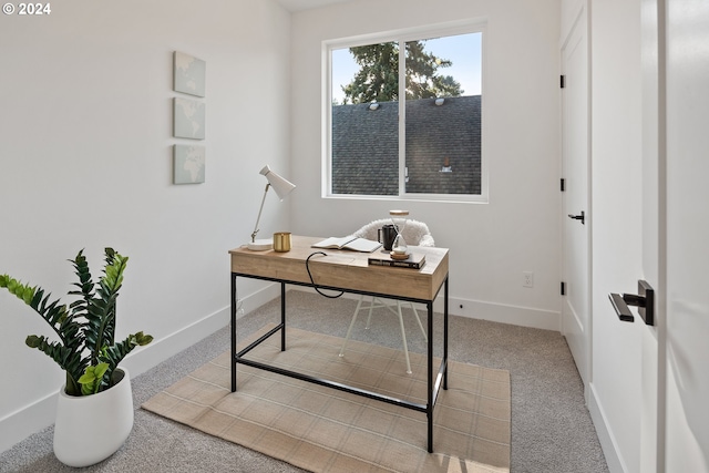 home office with light colored carpet