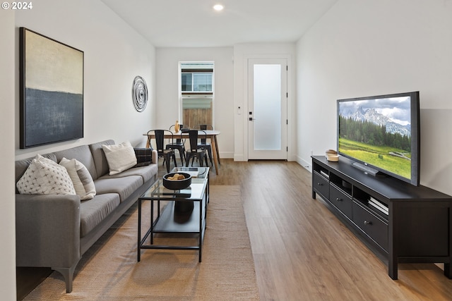 living room with hardwood / wood-style flooring