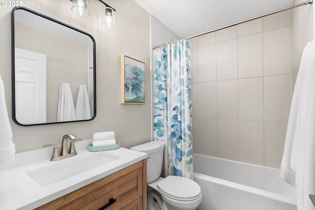9619 NW Silver Ridge Loop, Portland, OR 97229 - bathroom featuring vanity, toilet, and shower / bath combo with shower curtain