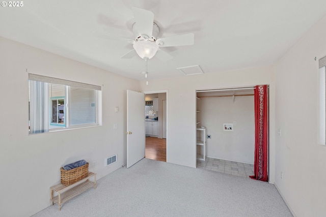 6 Creek Ln, Lakeside, OR 97449 - unfurnished bedroom featuring attic access, carpet flooring, and a ceiling fan
