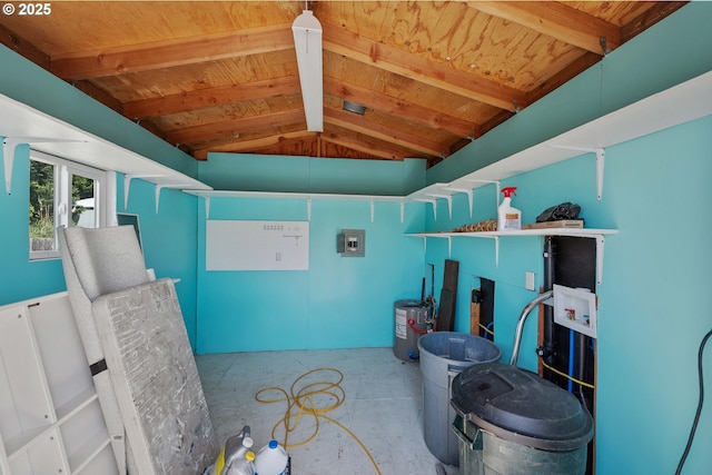 6 Creek Ln, Lakeside, OR 97449 - misc room featuring lofted ceiling, electric panel, and wooden ceiling