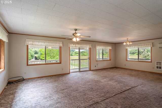 3333 Bullock Rd, Oakland, OR 97462 - carpeted empty room featuring ornamental molding, a chandelier, and ceiling fan