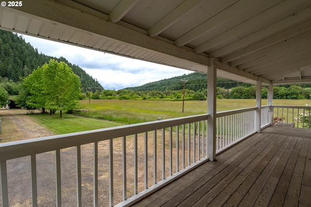 3333 Bullock Rd, Oakland, OR 97462 - wooden deck featuring a yard and a forest view