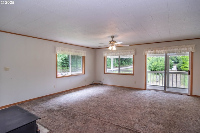 3333 Bullock Rd, Oakland, OR 97462 - carpeted empty room with crown molding and ceiling fan