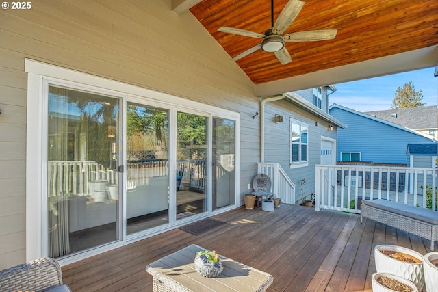 wooden terrace with ceiling fan