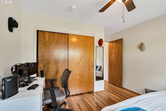17222 SW Blanton St, Beaverton, OR 97078 - bedroom featuring light wood-style floors, a desk, a closet, and ceiling fan