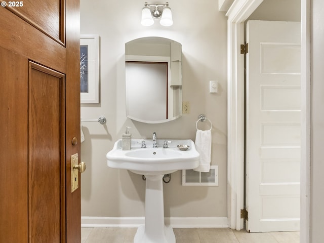 bathroom with tile patterned flooring, visible vents, and baseboards