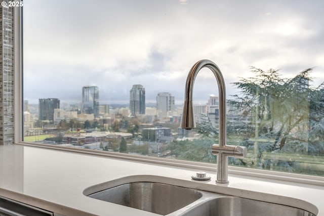 details with a view of city and a sink