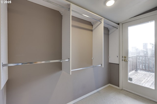 spacious closet with light colored carpet