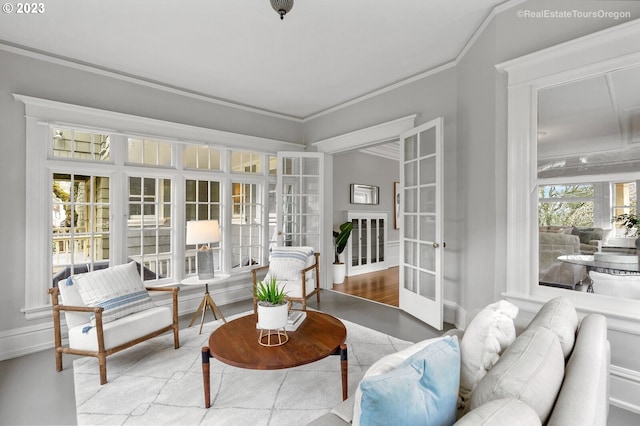 sunroom featuring french doors