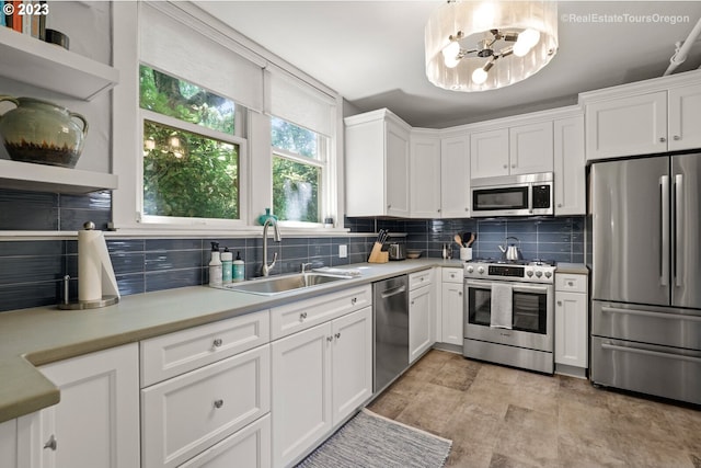 kitchen featuring sink, white cabinets, tasteful backsplash, and appliances with stainless steel finishes