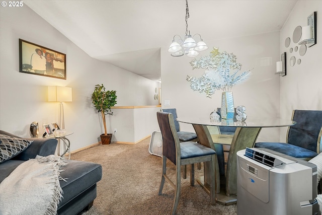 15745 NE Beech St, Portland, OR 97230 - dining room with carpet floors, a chandelier, and vaulted ceiling