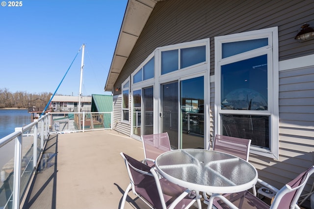 exterior space with a water view