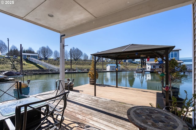 view of dock with a water view