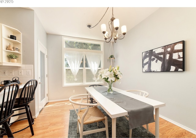 3540 S Corbett Ave, Portland, OR 97239 - dining space featuring a chandelier, light wood finished floors, and baseboards
