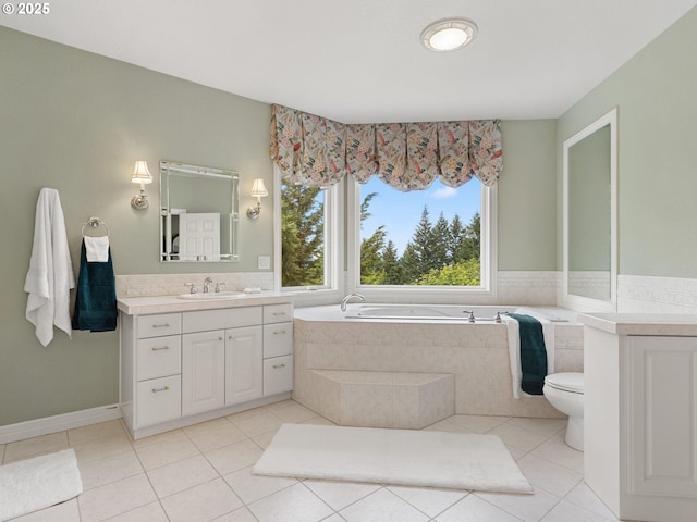 8801 SE Walnut Dr, Amity, OR 97101 - full bathroom with vanity, a garden tub, tile patterned flooring, and toilet