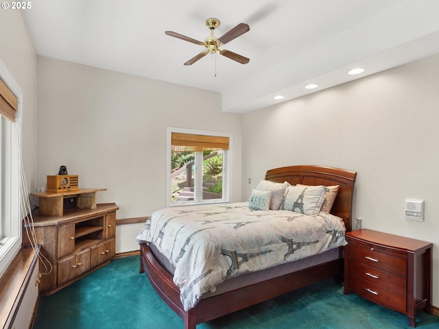 8801 SE Walnut Dr, Amity, OR 97101 - carpeted bedroom featuring recessed lighting, ceiling fan, and baseboards