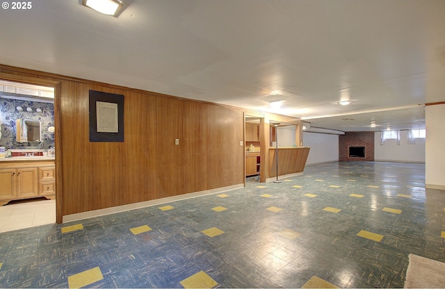 basement with wooden walls