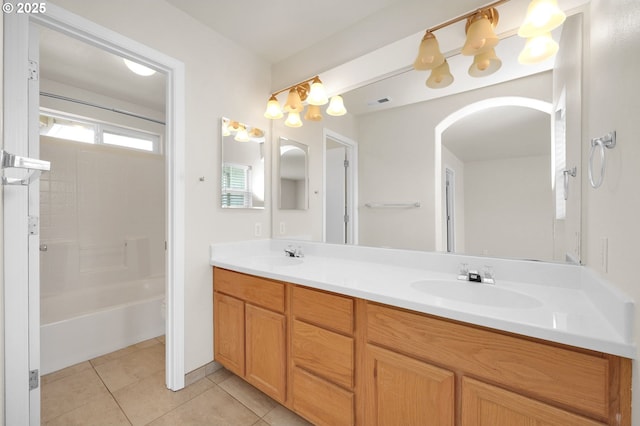 5298 Wales Dr, Eugene, OR 97402 - full bath featuring double vanity, a sink, tile patterned floors, and visible vents