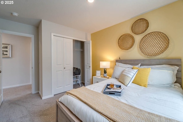 carpeted bedroom featuring a closet