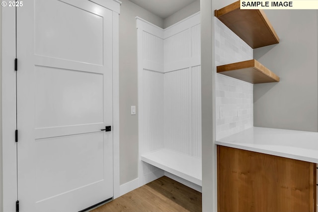 mudroom featuring light hardwood / wood-style flooring