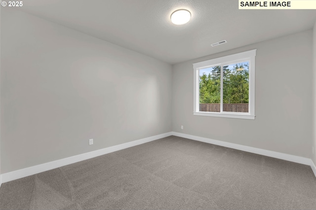 unfurnished room featuring carpet floors and a textured ceiling