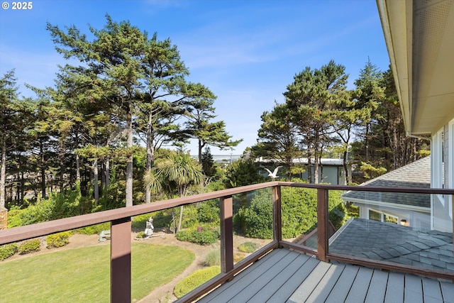 5220 SW Neal Ave, Waldport, OR 97394 - wooden deck with a yard