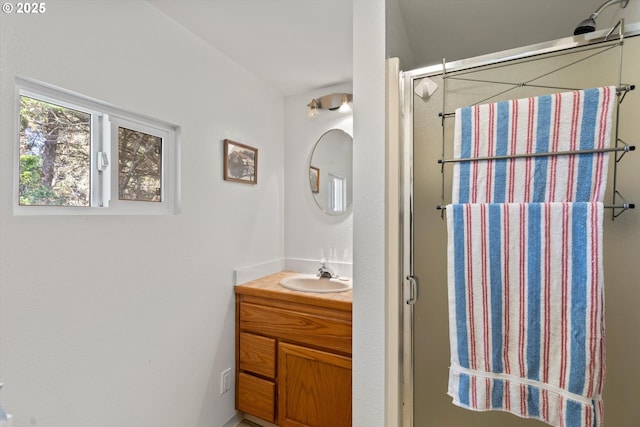 5220 SW Neal Ave, Waldport, OR 97394 - full bathroom featuring vanity and a shower stall