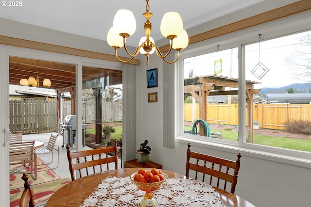 dining space with a chandelier