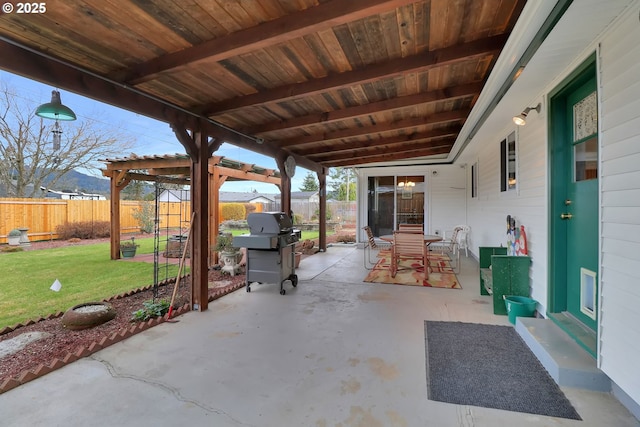 view of patio / terrace featuring a fenced backyard and grilling area