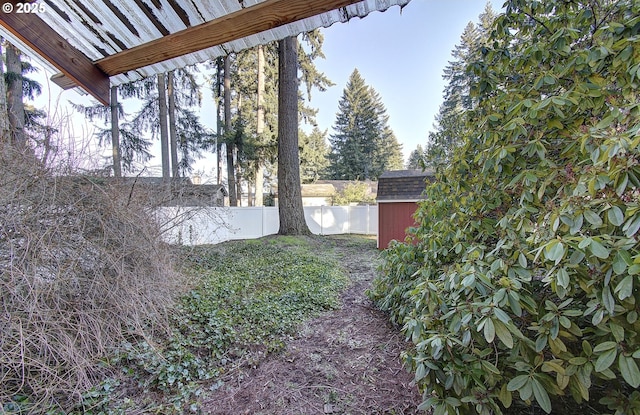 view of yard with a storage shed