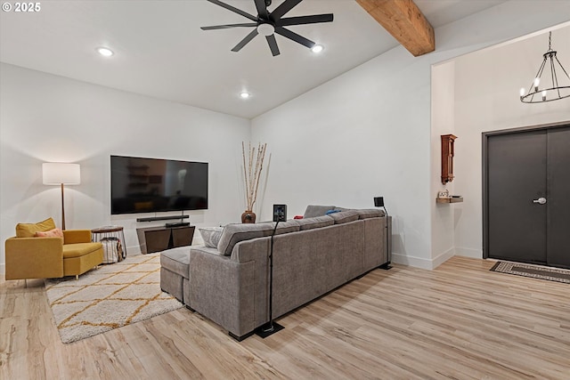 1905 2nd St, Baker City, OR 97814 - living area featuring a ceiling fan, wood finished floors, a chandelier, recessed lighting, and baseboards