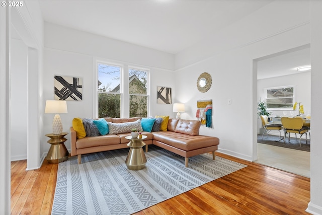 living room with hardwood / wood-style flooring