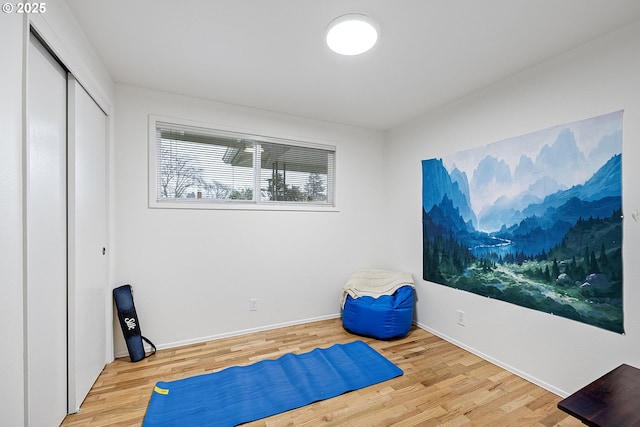 exercise area featuring light wood-type flooring