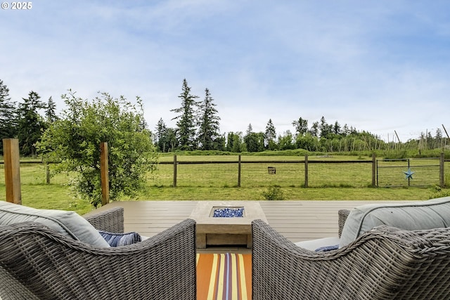 10764 Wiseacre Ln NE, Aurora, OR 97002 - view of patio with an outdoor fire pit, a view of countryside, and a wooden deck