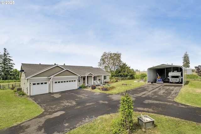 10764 Wiseacre Ln NE, Aurora, OR 97002 - view of front facade with asphalt driveway, a detached carport, cooling unit, and an attached garage