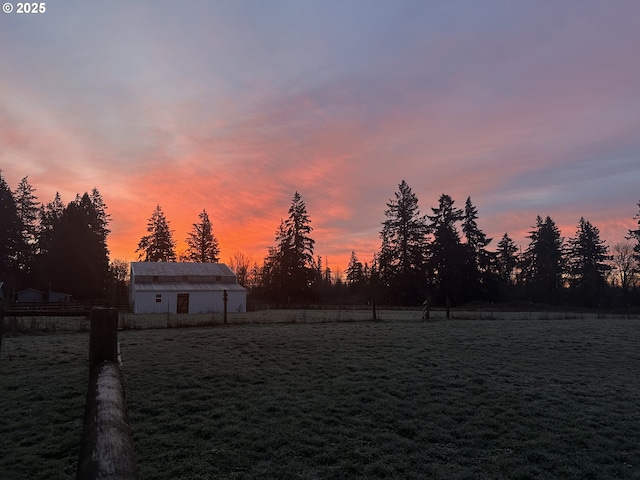 10764 Wiseacre Ln NE, Aurora, OR 97002 - yard at dusk with a barn and an outdoor structure