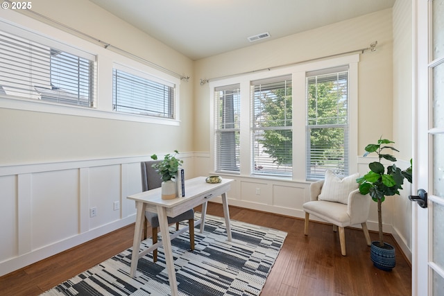 15152 NW Marie Way, Portland, OR 97229 - office with healthy amount of natural light, wainscoting, a decorative wall, and dark wood-style flooring