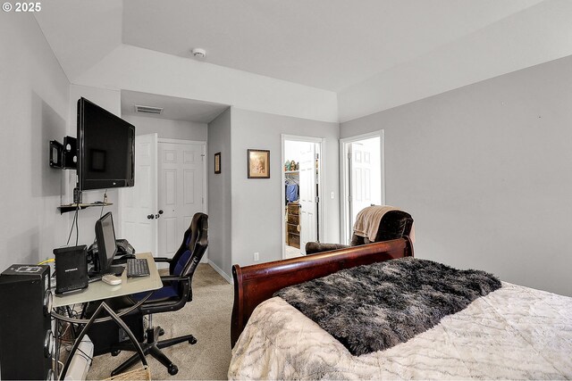 carpeted bedroom with a tray ceiling